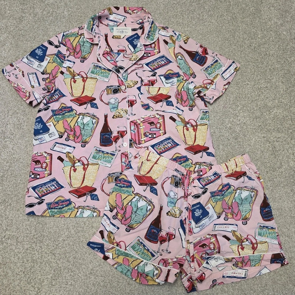 Printfresh x Emily Henry Happy Place Pink Emotional Baggage Short PJ Set Sz M - Picture 2 of 14
